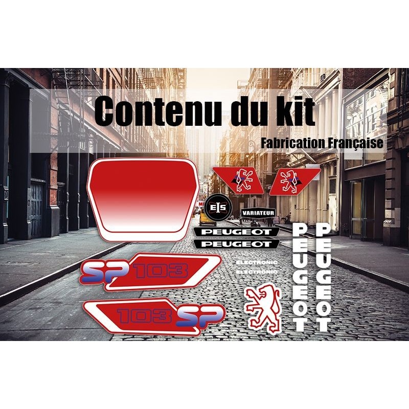 Pack autocollants Peugeot 103 SP Bleu Rouge Ph3