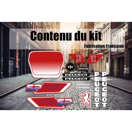 Pack autocollants Peugeot 103 SP Bleu Rouge Ph3 - Mob Shop