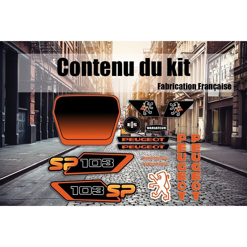 Pack autocollants Peugeot 103 SP Noir Orange Ph3