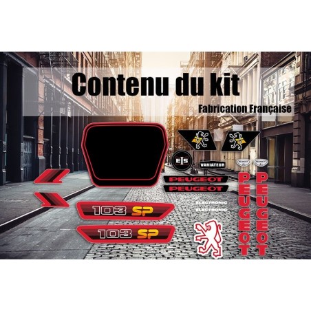 Pack autocollants Peugeot 103 SP 2 Noir Rouge - Mob Shop