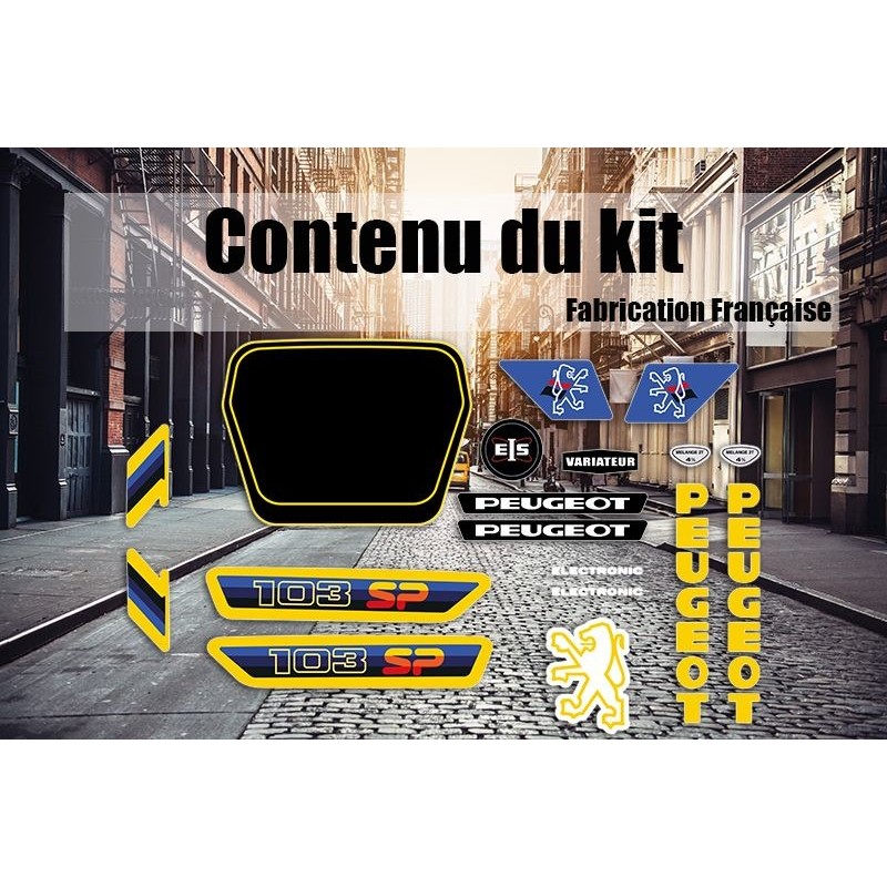 pack autocollants Peugeot 103 SP 2 Bleu Jaune