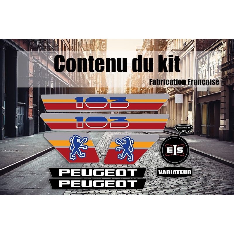 Pack déco autocollants Peugeot 103 MVL Bleu Orange