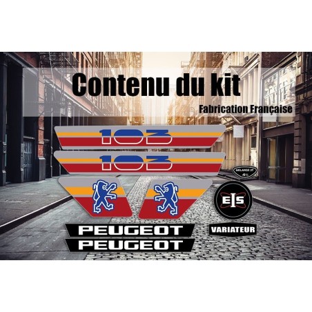 Pack déco autocollants Peugeot 103 MVL Bleu Orange