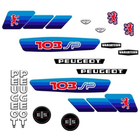 Peugeot 103 SP Bleu Rouge Ph2 Autocollant Stickers